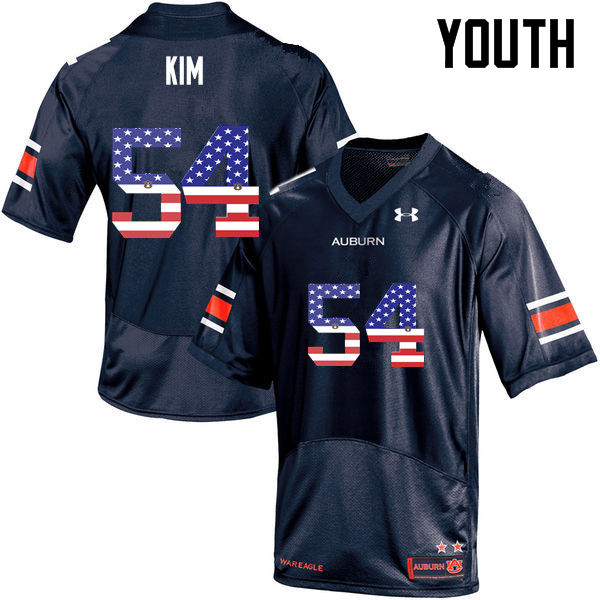 Youth #54 Kaleb Kim Auburn Tigers USA Flag Fashion College Football Jerseys-Navy - Click Image to Close